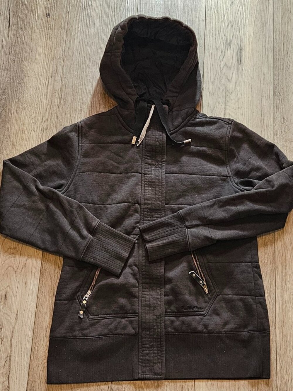 The North Face Black Quilted Button Zipper Down Full-Zip Hoodie Jacket Size M
